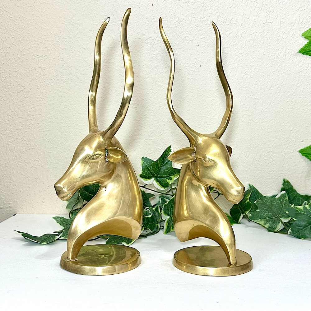 Mid Century Brass Antelope Gazelle Head Scupture